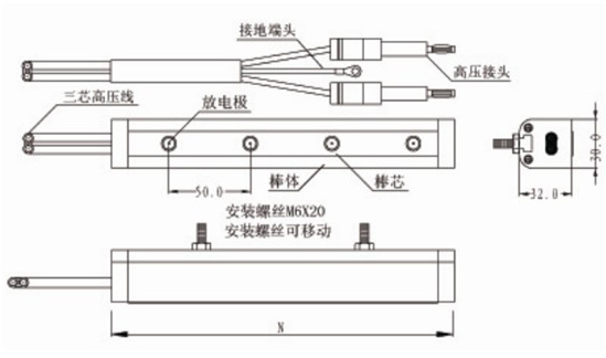 离子风棒       ap-ac5701 模块式无气源型离子风棒安装尺寸